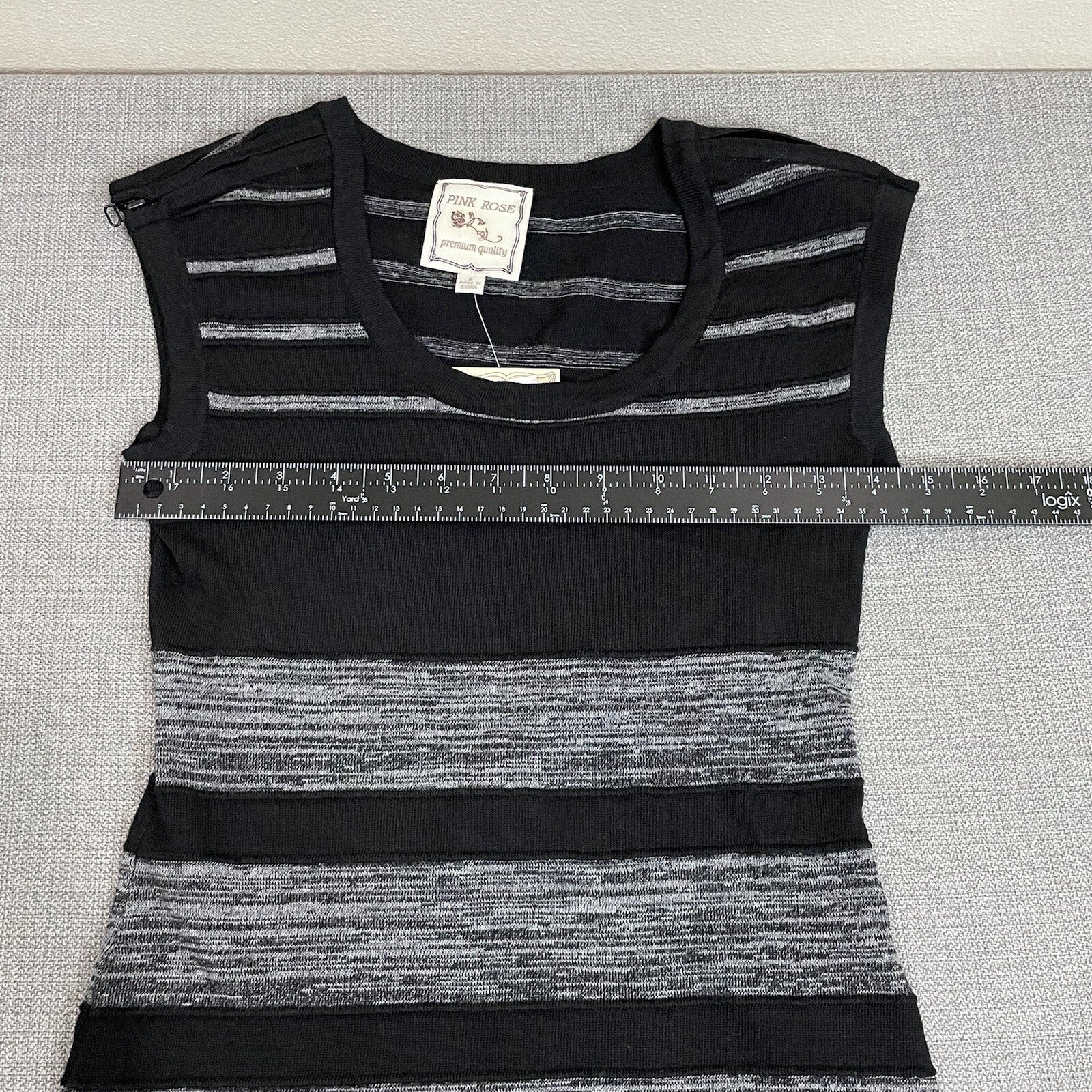 NWT Pink Rose Women's Size Small Black Gray Striped Sleeveless Mini Dress
