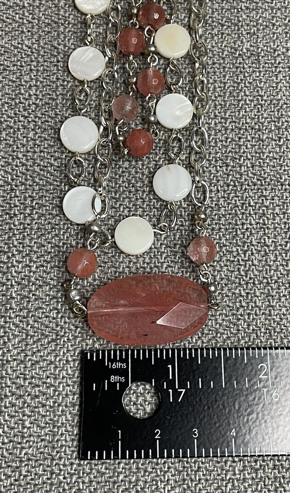 Women's Fashion Jewelry Pink White Beaded Necklace with Silver Chain
