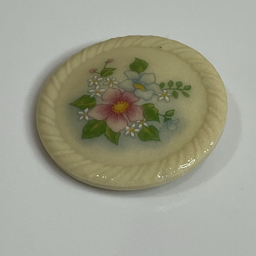Avon Women's Fashion Jewelry - Pins & Brooches - Round Pink Floral Porcelain