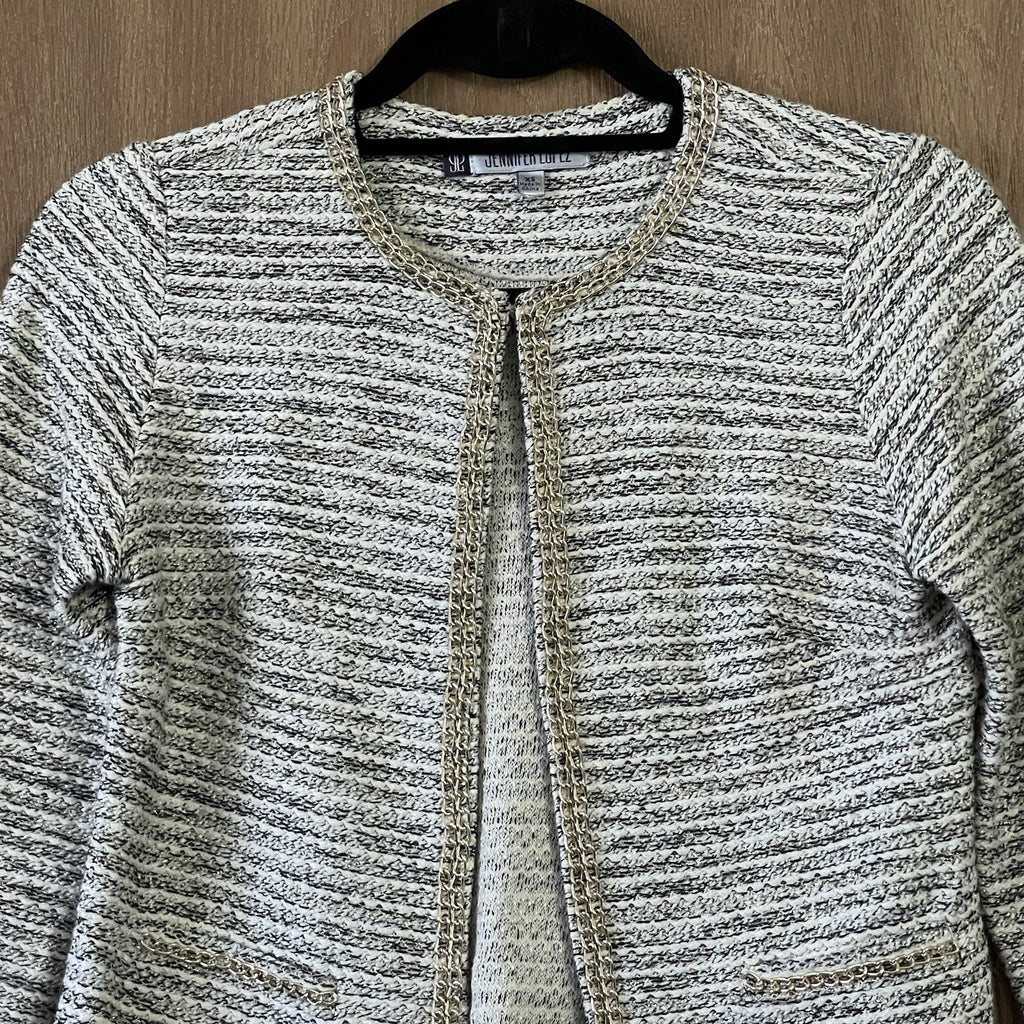 Jennifer Lopez Women’s Size XS Ivory Knit Sweater/Jacket with Chain Link Detail