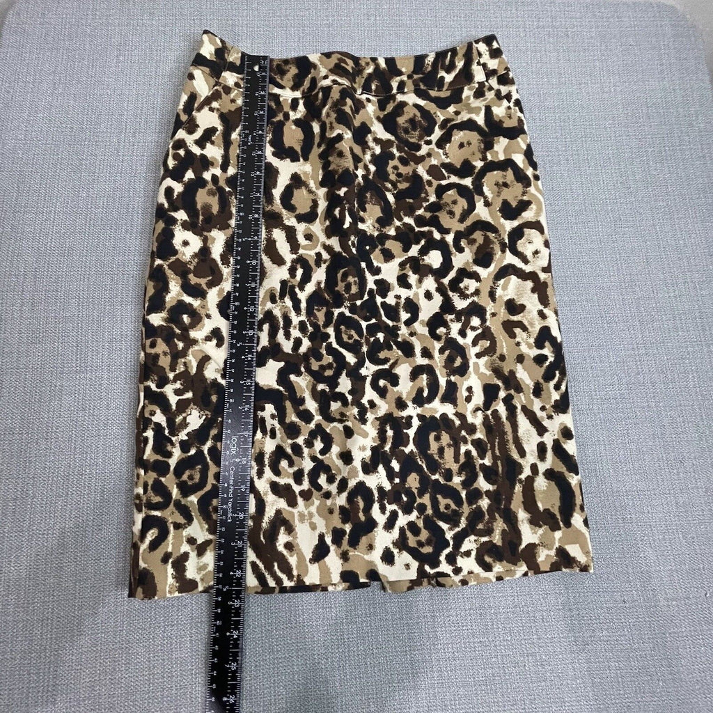 Merona Women Size 2 Brown Animal Print Stretch Knee Length Leopard Pencil Skirt