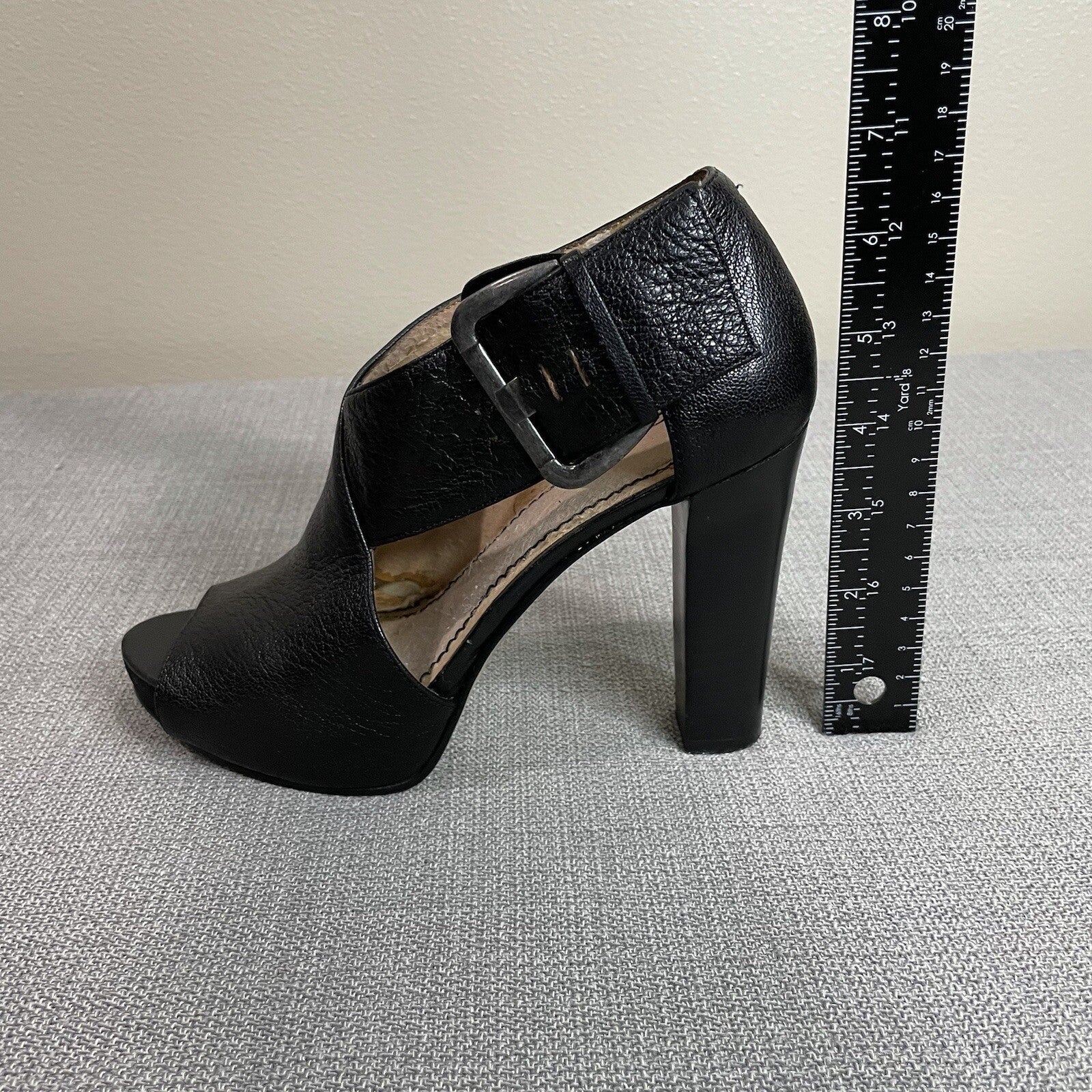 Nine West "NWMega" Women's (Size 6) Black Leather Tall Stack High Heels