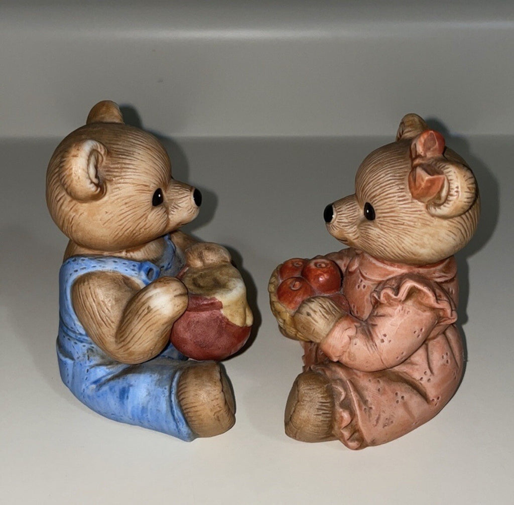 Homco (#1425) Set of 2 Decorative Bear Figurines / Honey & Apples / Fall Decor