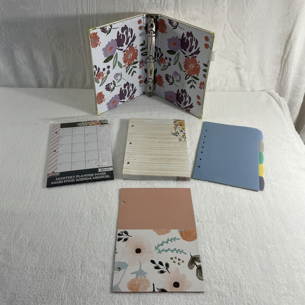 Decorative Fashion "Mini" Gold Floral Themed 3-Ring Planner Binder Bundle Set