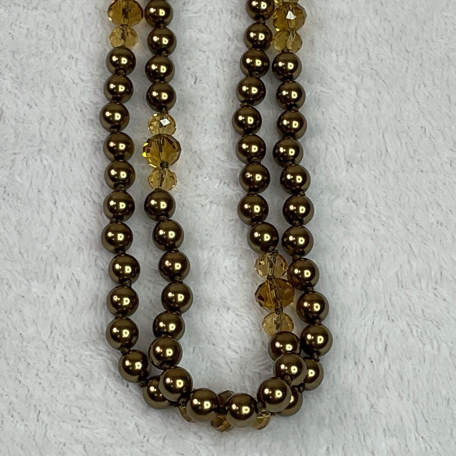 Women’s Fashion Jewelry Gold Tone & Amber Beaded Long Necklace w/Earrings