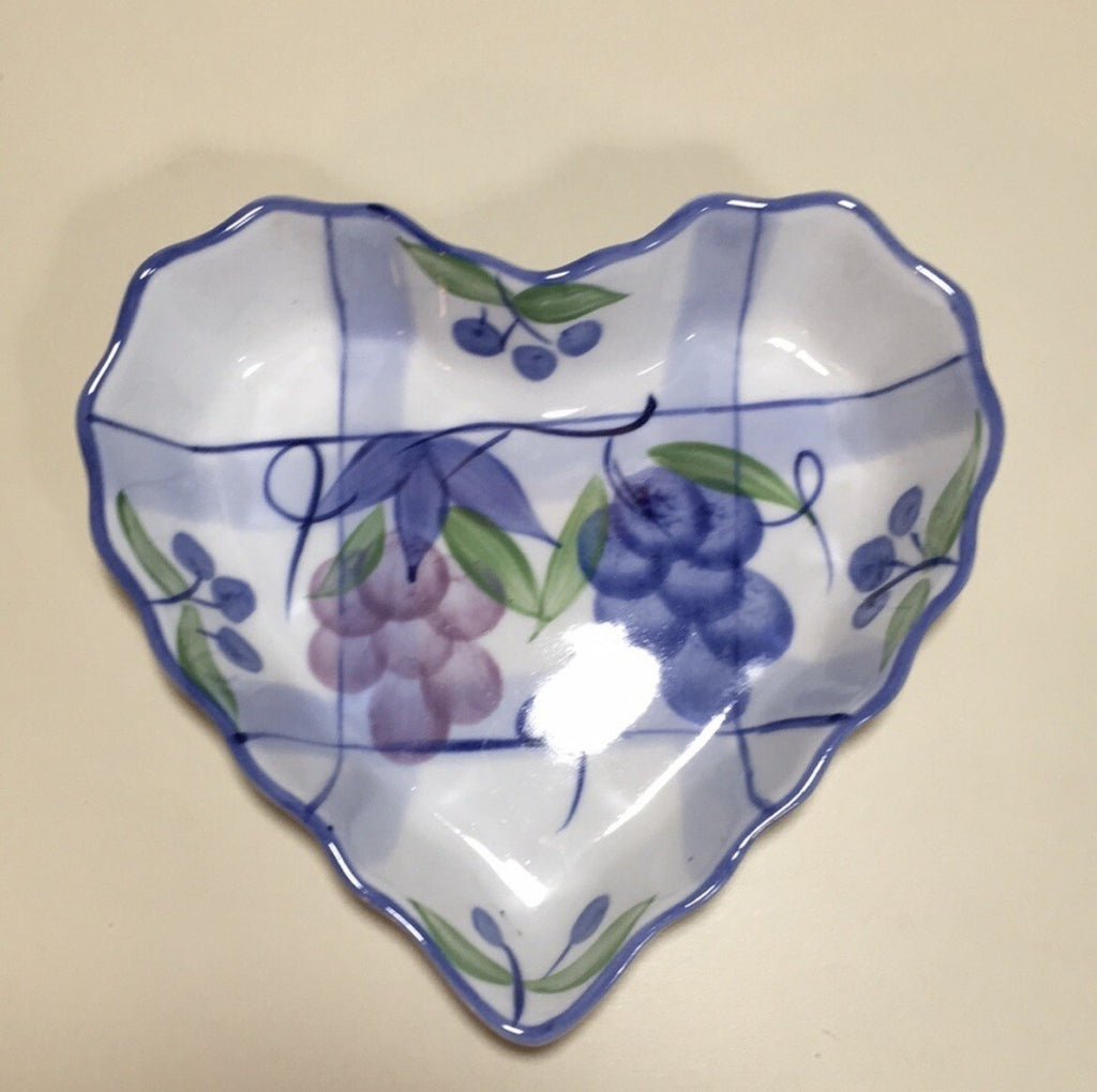 Decorative Heart w/Grape Print Candle Holder/Trinket Bowl/Jewelry Display Holder