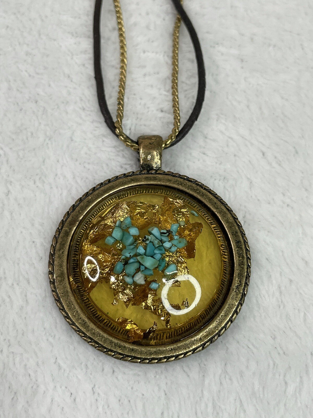 Laura Ashley Women's Fashion Jewelry Turquoise & Gold Flakes Medallion Necklace