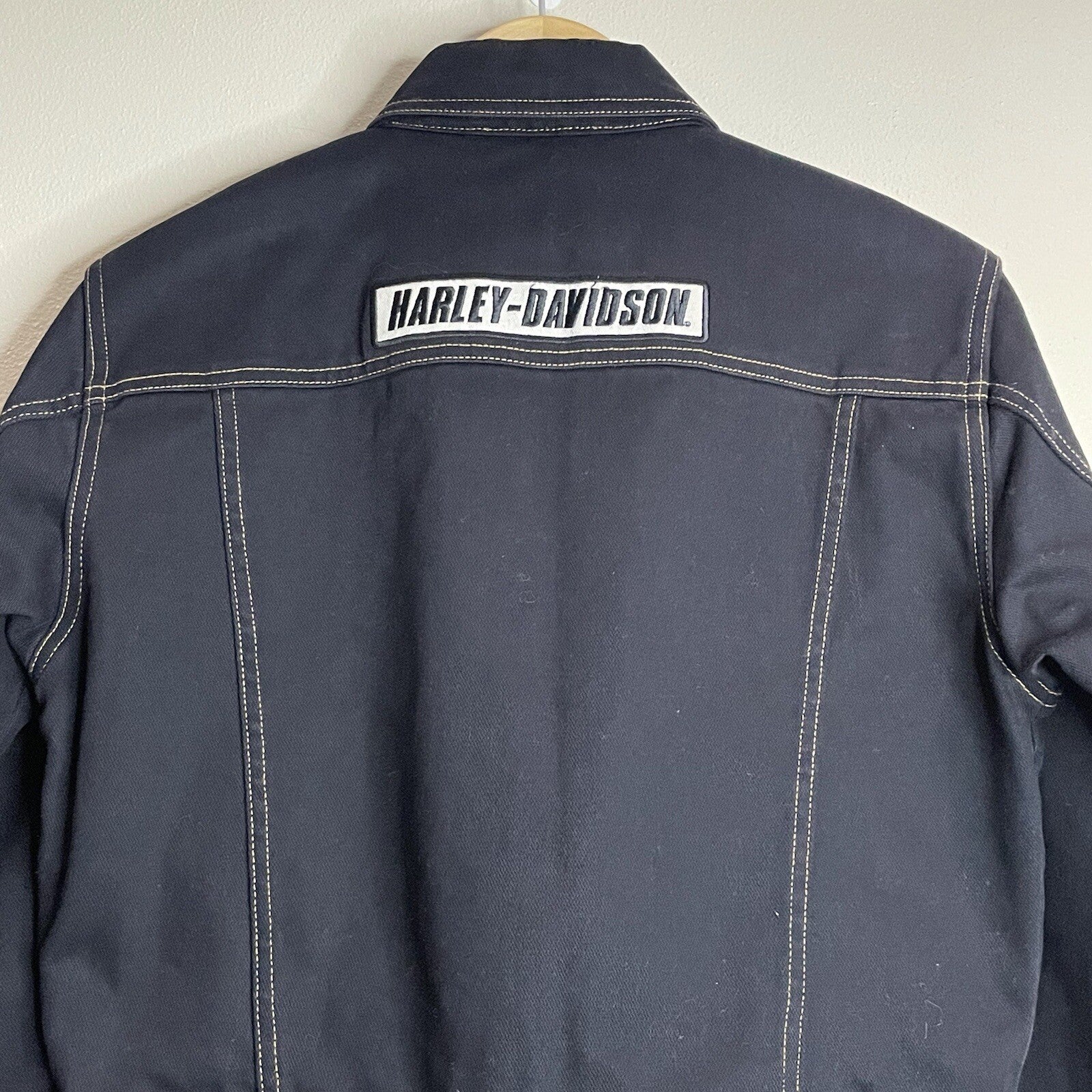Harley-Davidson Women's Size Small Black Denim Cropped Button Up Jacket