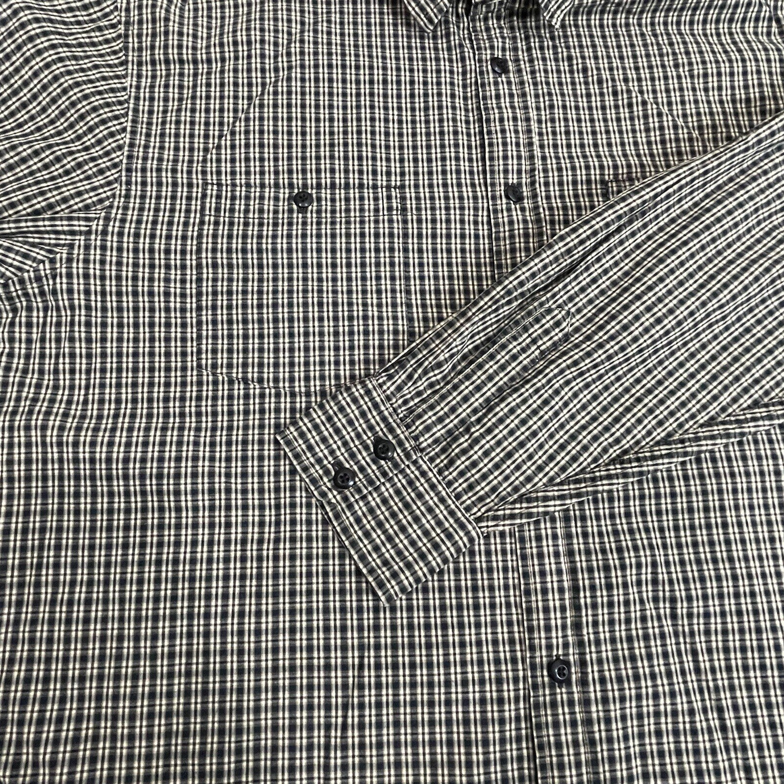 Nautica Jeans Co. Men's XXL (2XL) Black Tan Plaid Long Sleeve Button Up Shirt