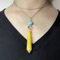 Canvas Women's Fashion Jewelry Long Necklace Yellow & Blue Stone with Gold Chain