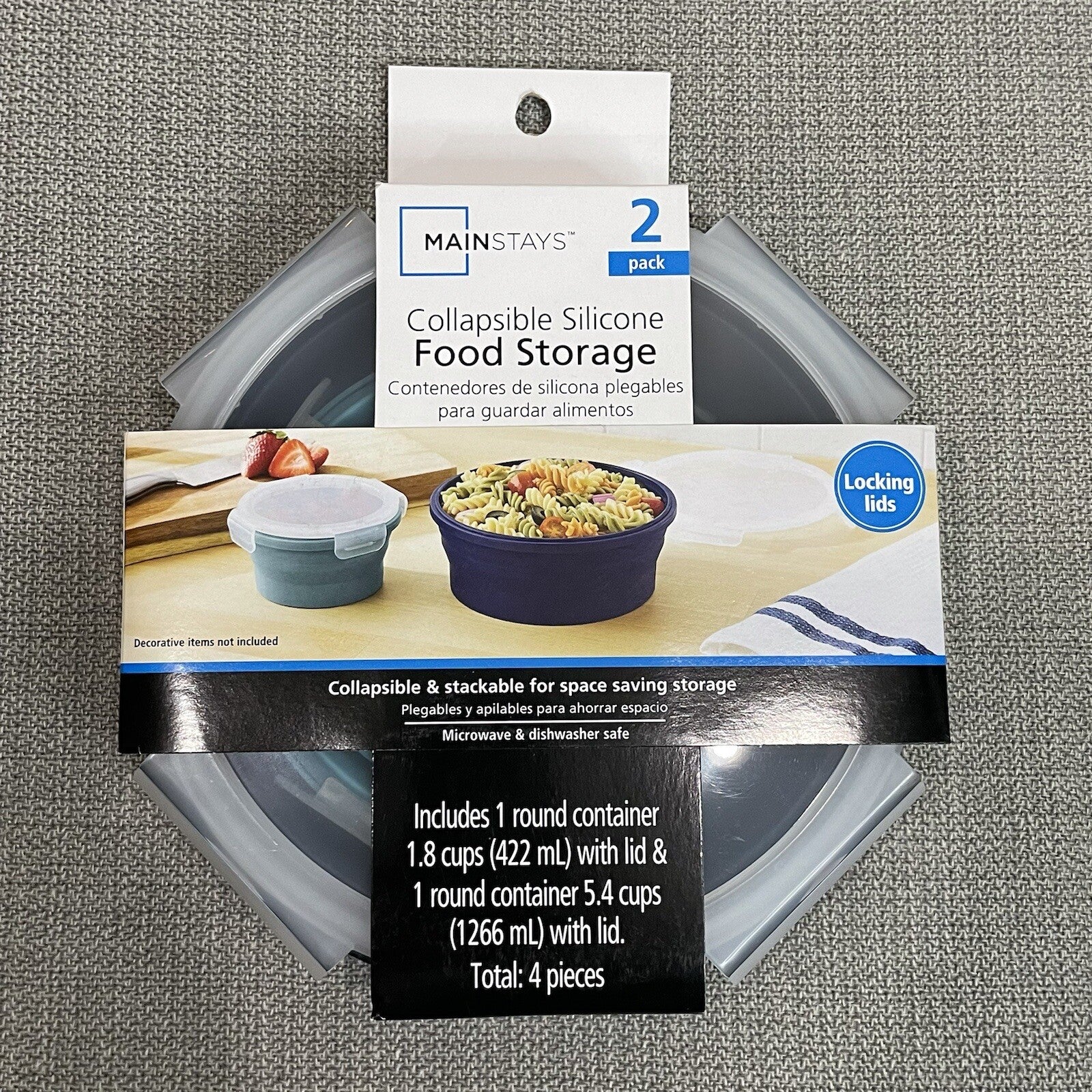 Mainstays 2 PK Blue Collapsible Silicone Round Food Storage Containers Set of 2
