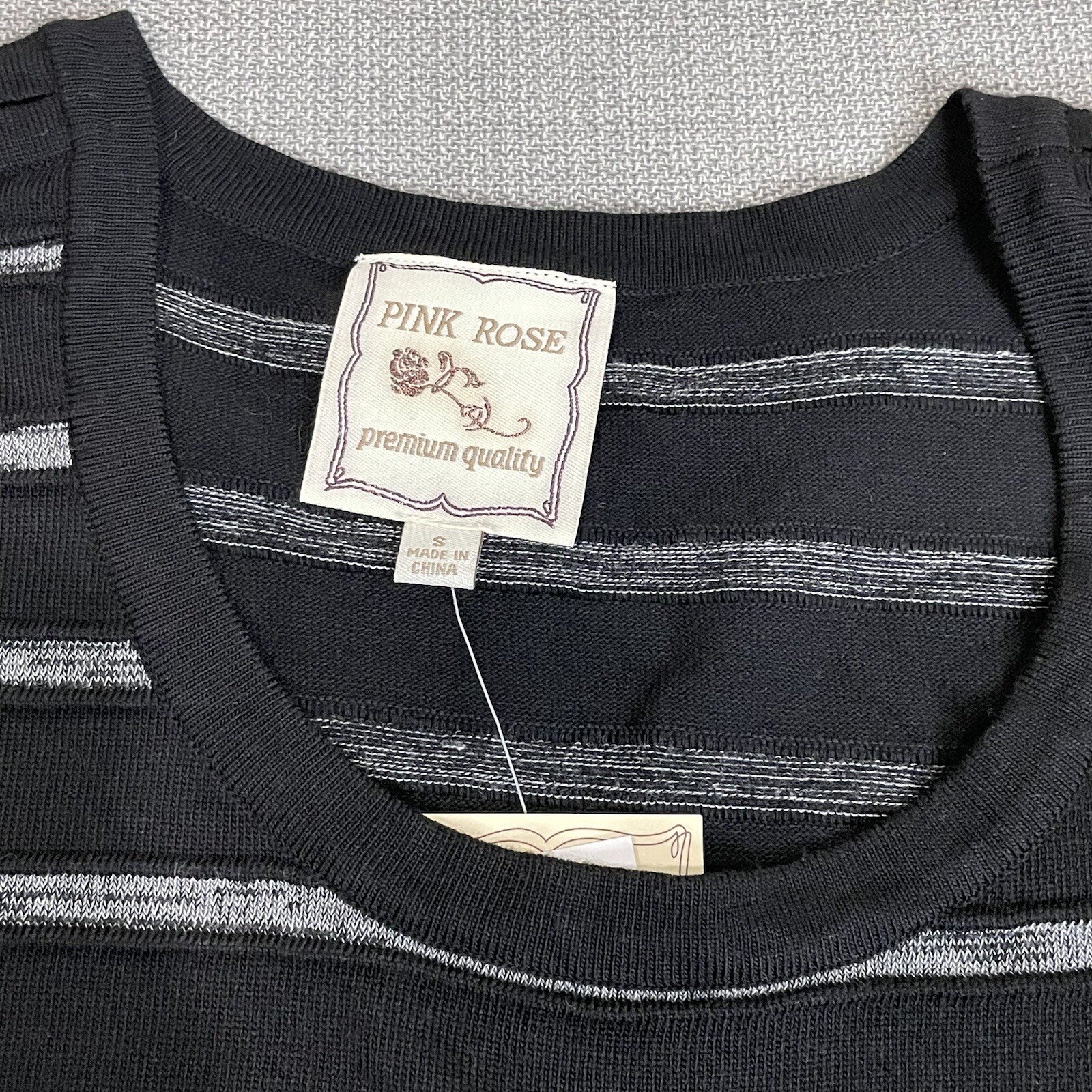 NWT Pink Rose Women's Size Small Black Gray Striped Sleeveless Mini Dress