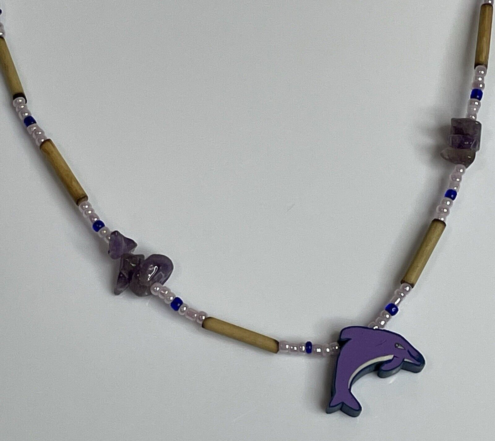Women's (Girl's) Fashion Jewelry Blue & Purple Dolphin Charm Bead Necklace