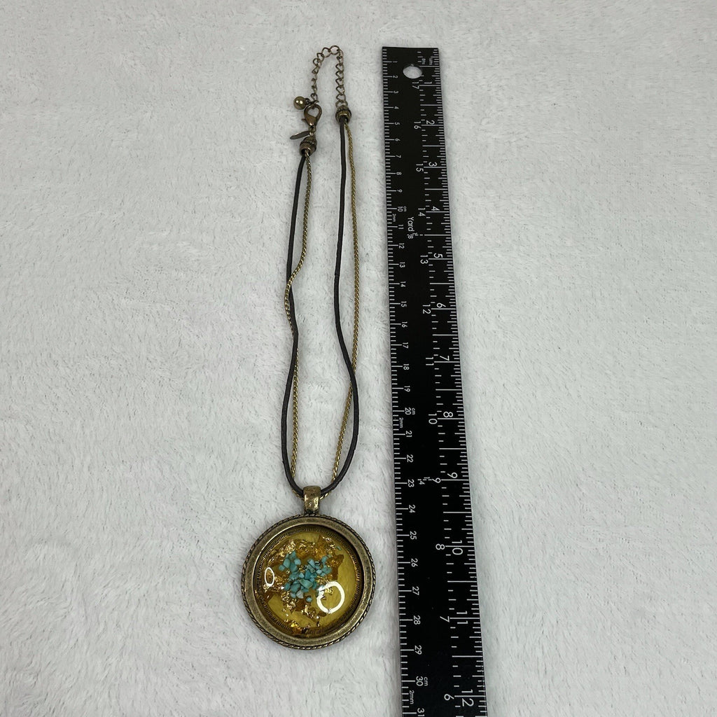 Laura Ashley Women's Fashion Jewelry Turquoise & Gold Flakes Medallion Necklace