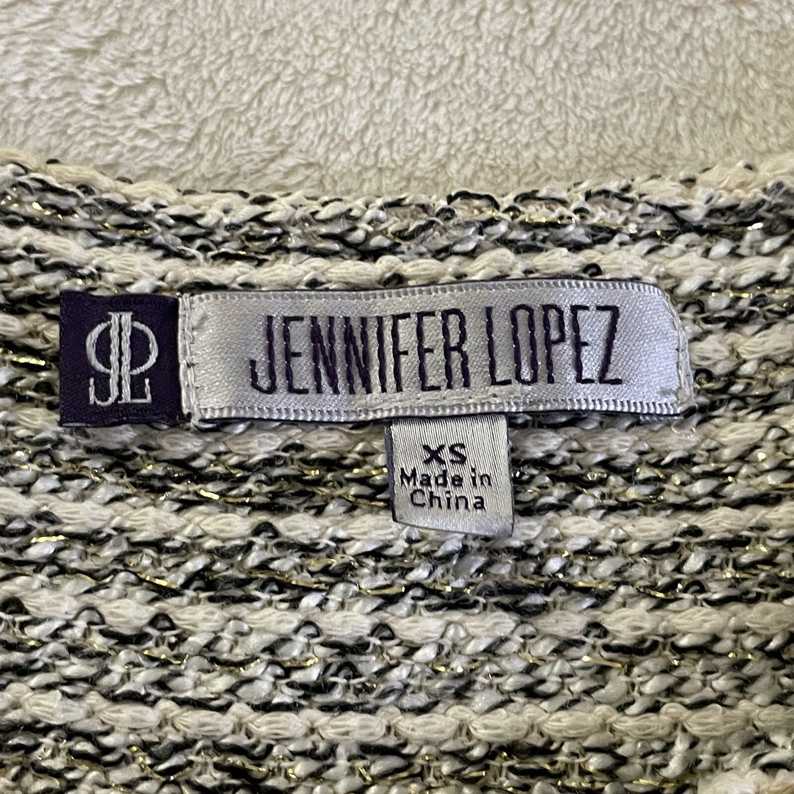 Jennifer Lopez Women’s Size XS Ivory Knit Sweater/Jacket with Chain Link Detail