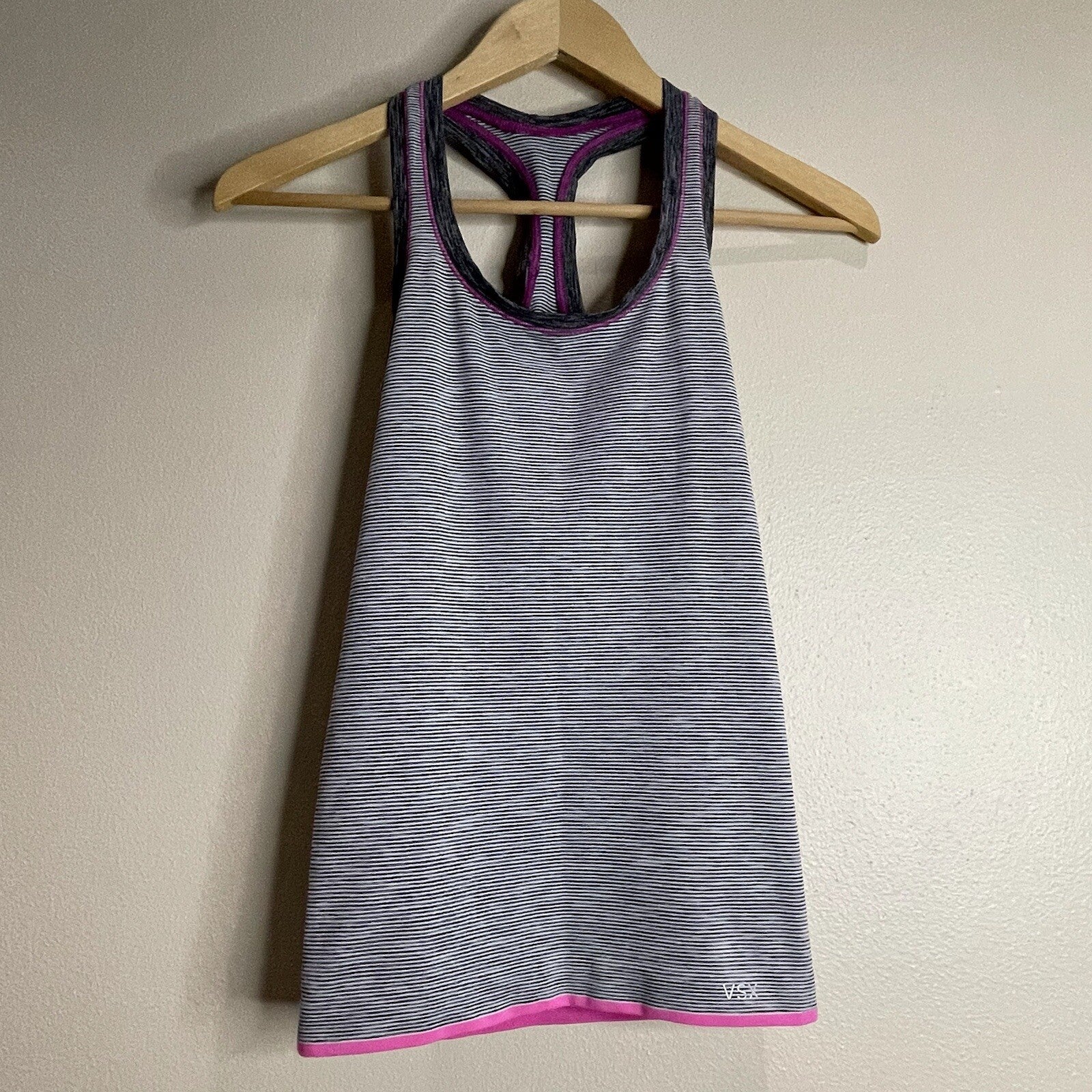 Victoria Secret Sport Women's Size XS Pink Gray Striped Athletic Tank Top