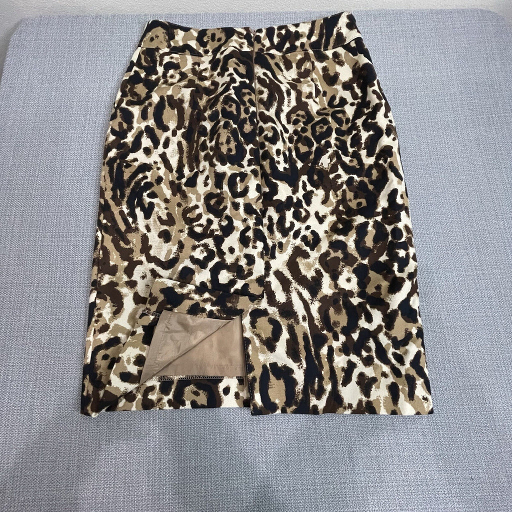 Merona Women Size 2 Brown Animal Print Stretch Knee Length Leopard Pencil Skirt