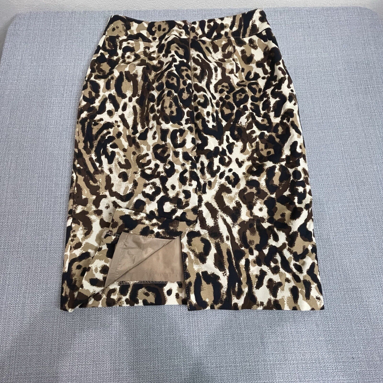 Merona Women Size 2 Brown Animal Print Stretch Knee Length Leopard Pencil Skirt