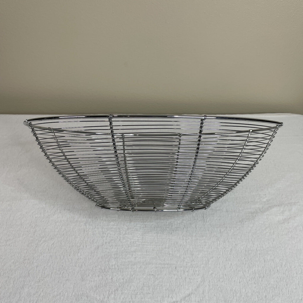 Decorative Silver Tone Metal Wire Fruit / Snack / Food / Home Decor Oval Basket