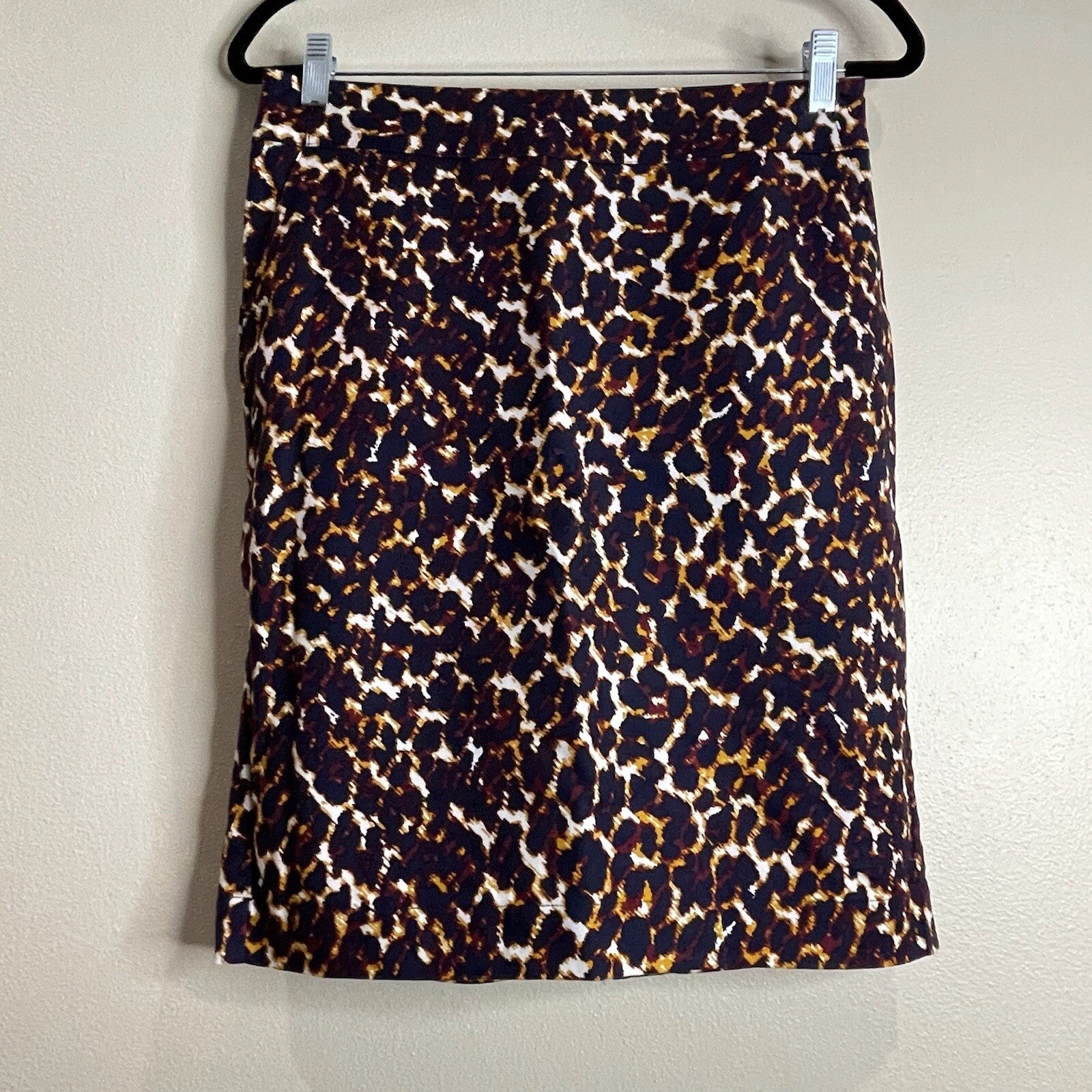Merona Women Size 4 Navy Gold Animal Print Knee Length Leopard Pencil Skirt
