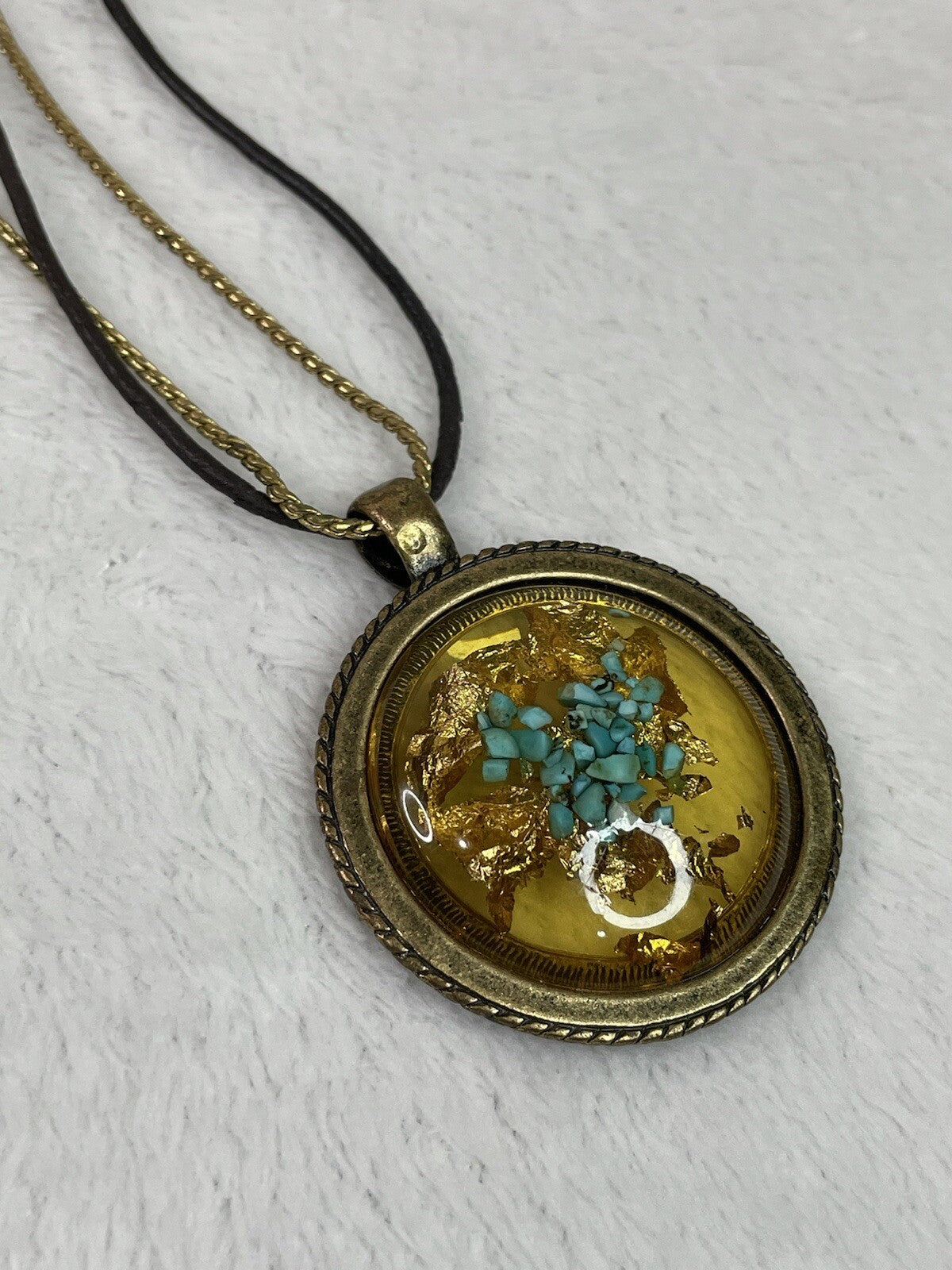 Laura Ashley Women's Fashion Jewelry Turquoise & Gold Flakes Medallion Necklace