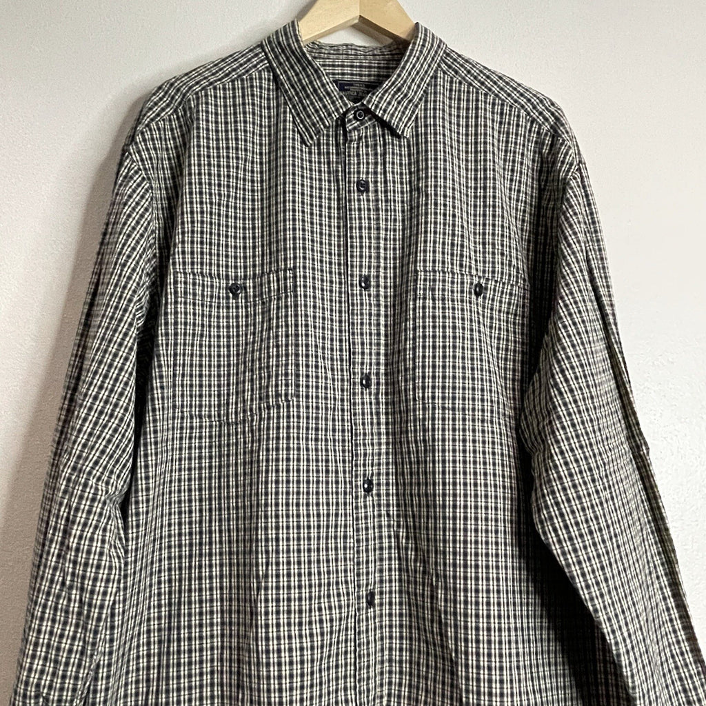 Nautica Jeans Co. Men's XXL (2XL) Black Tan Plaid Long Sleeve Button Up Shirt