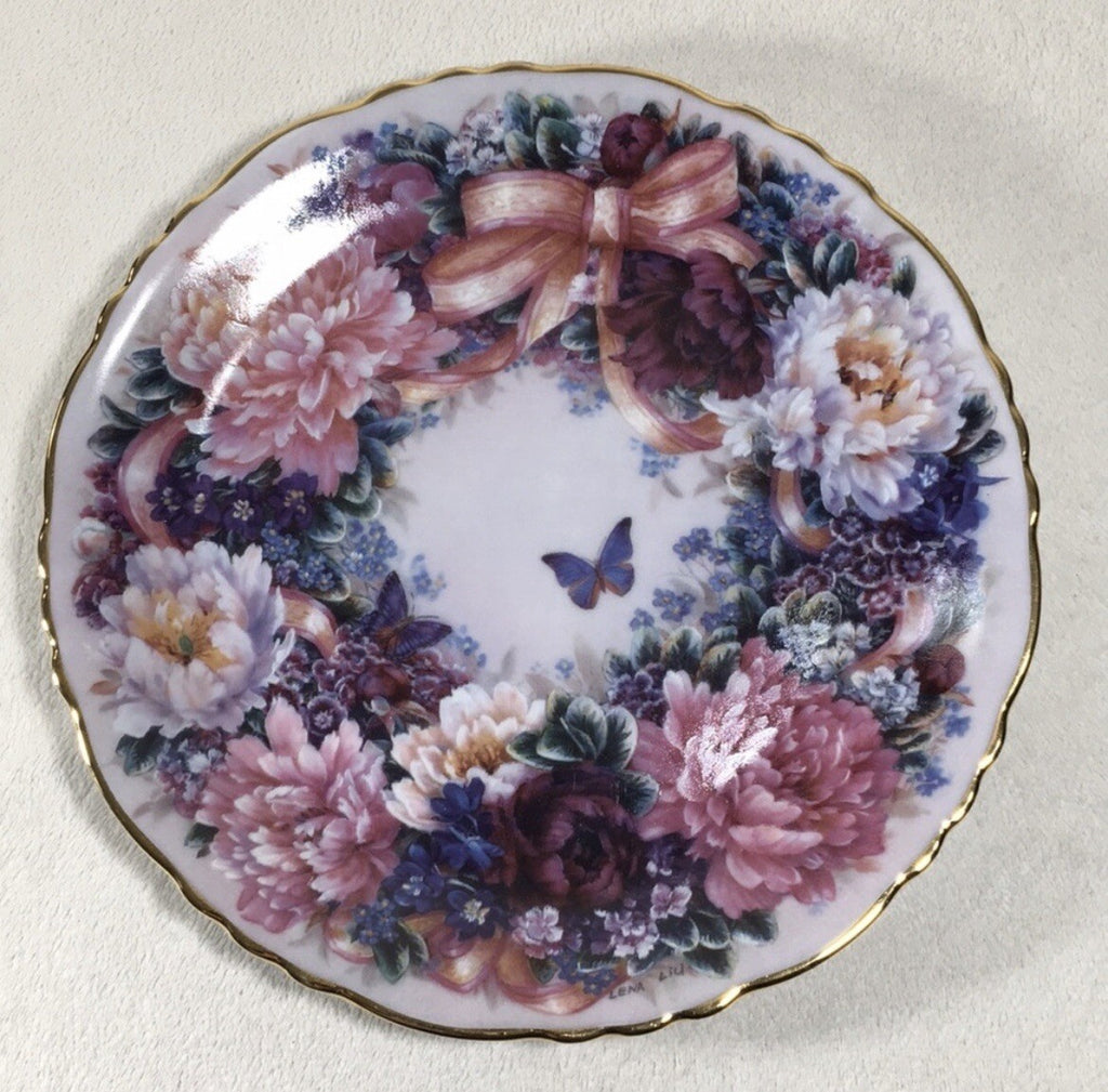 The Bradford Exchange "Circle of Love" Floral Wreath Butterfly Decorative Plate