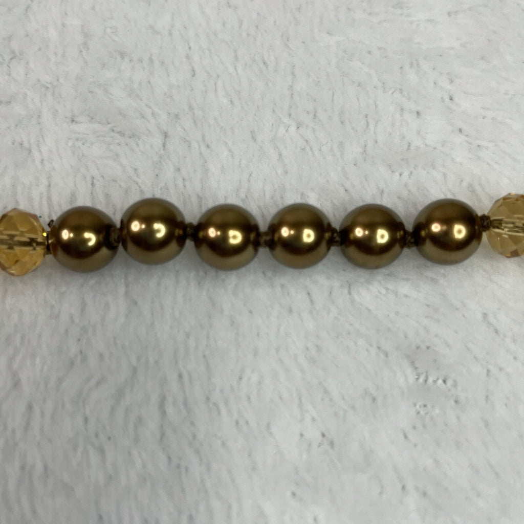 Women’s Fashion Jewelry Gold Tone & Amber Beaded Long Necklace w/Earrings
