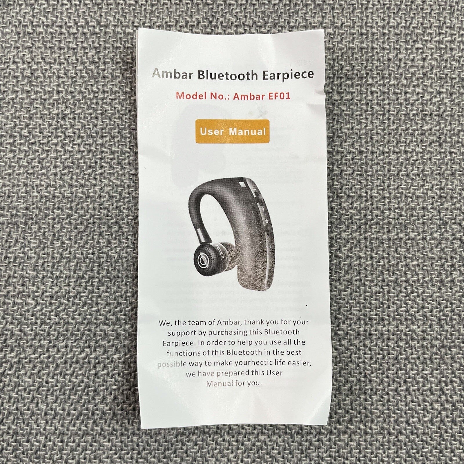 Ambar Black Bluetooth Earpiece with Case (Model: EF01)