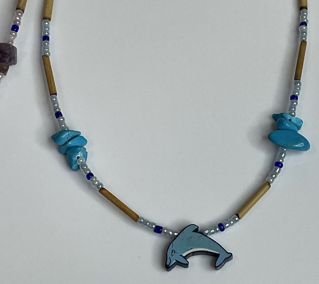 Women's (Girl's) Fashion Jewelry Blue & Purple Dolphin Charm Bead Necklace