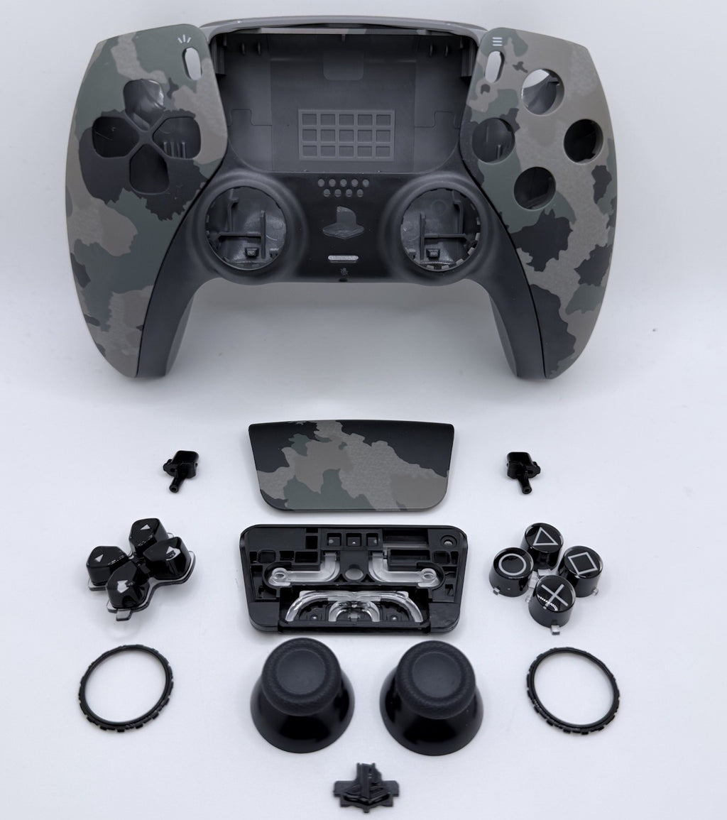 PS5 DualSense Controller Front Back Shell Case for PlayStation 5 Gray Camouflage