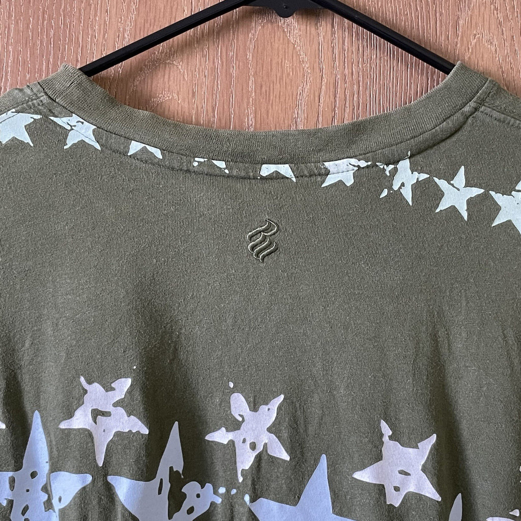 RocaWear Men Size XXXL (3XL) Green Short Sleeve Logo T-Shirt with Printed Stars