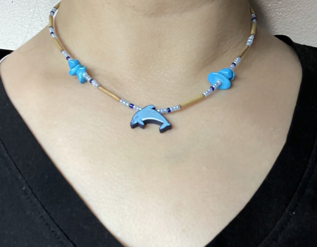 Women's (Girl's) Fashion Jewelry Blue & Purple Dolphin Charm Bead Necklace