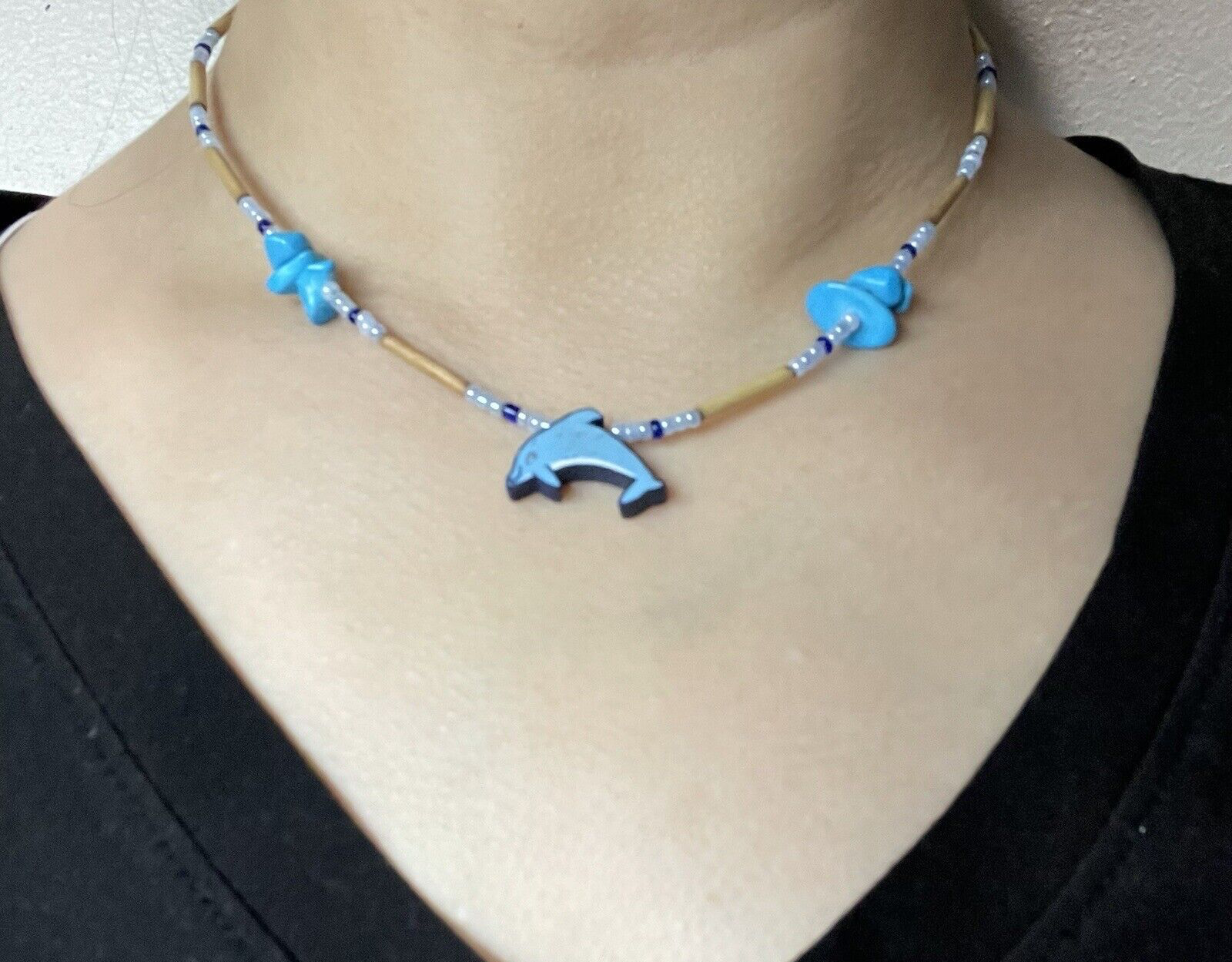 Women's (Girl's) Fashion Jewelry Blue & Purple Dolphin Charm Bead Necklace
