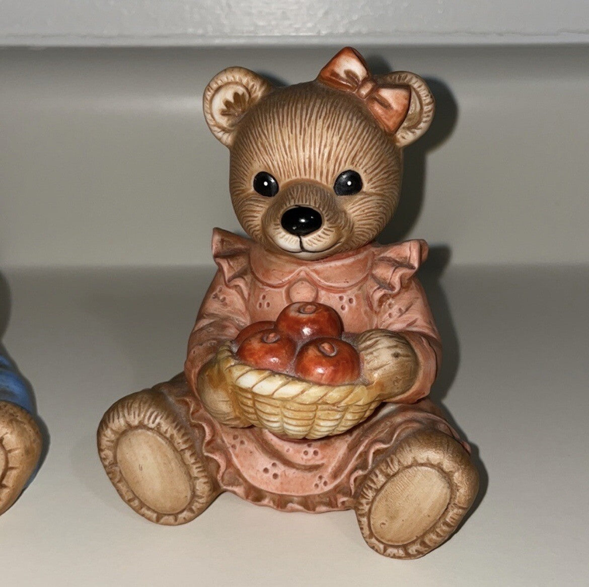Homco (#1425) Set of 2 Decorative Bear Figurines / Honey & Apples / Fall Decor