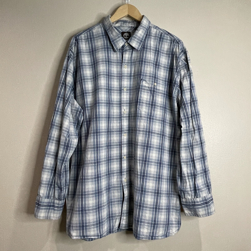 Timberland Men's XXL (2XL) Blue Plaid Long Sleeve Button Up Dress Shirt