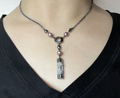 Women's Fashion Jewelry Silver Detailed Long Block Bar Necklace Onyx Color Chain