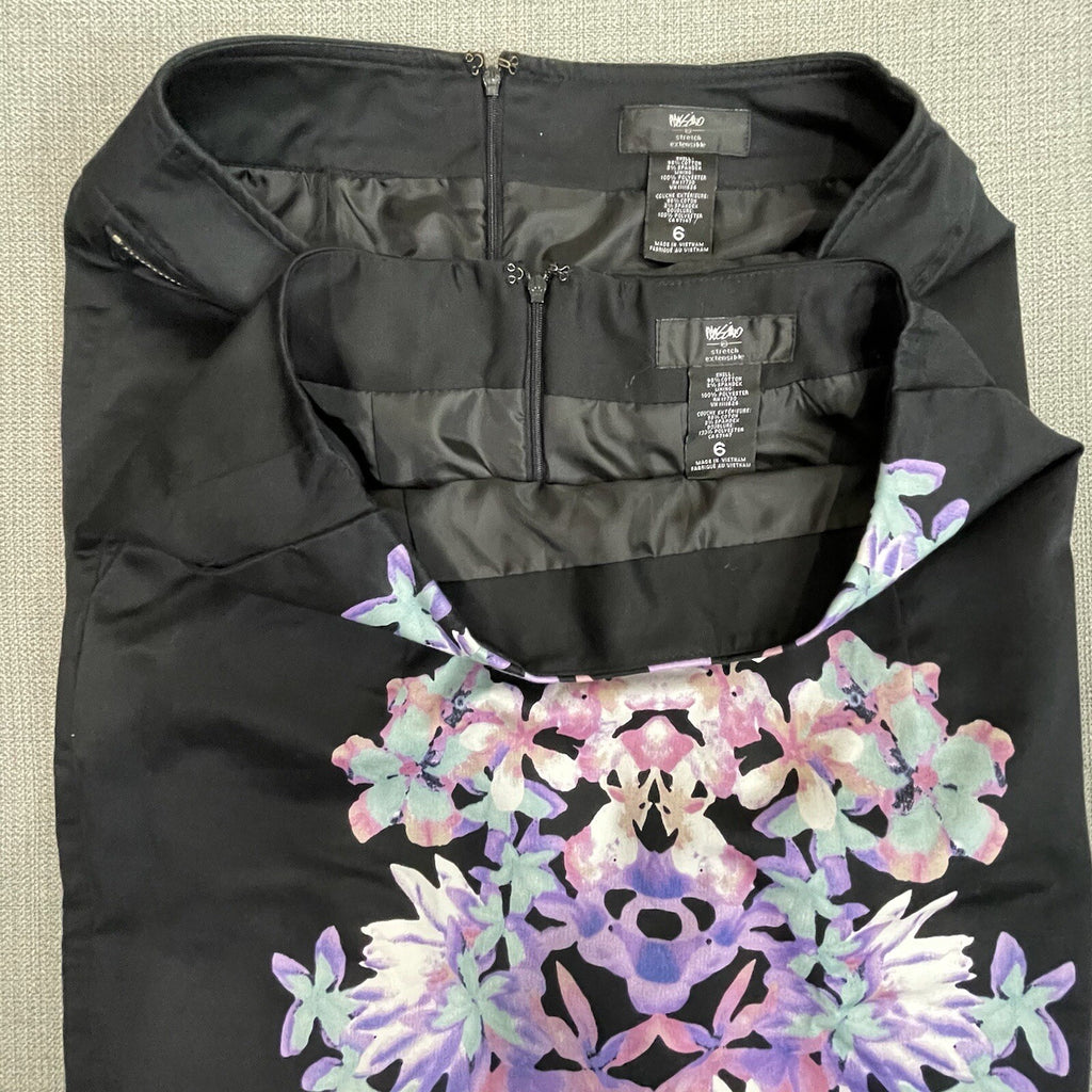 Mossimo Women's Size 6 Black Floral & All Black Stretch Pencil Skirts (Set of 2)