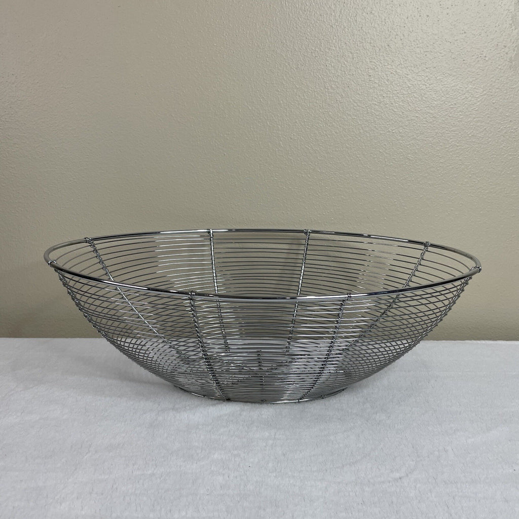 Decorative Silver Tone Metal Wire Fruit / Snack / Food / Home Decor Oval Basket