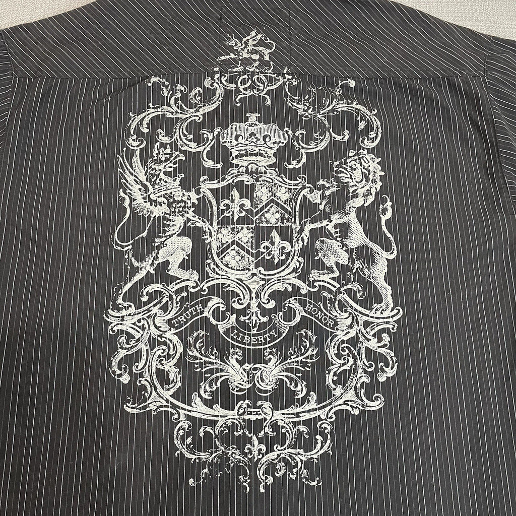 Level Ten Men XXL Black Striped Long Sleeve Button Up Shirt with Back Design 2XL