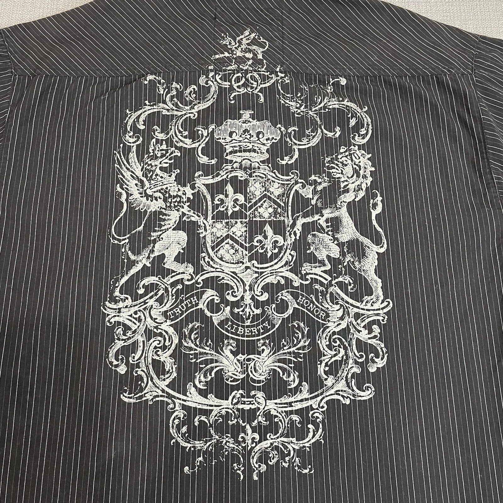 Level Ten Men XXL Black Striped Long Sleeve Button Up Shirt with Back Design 2XL