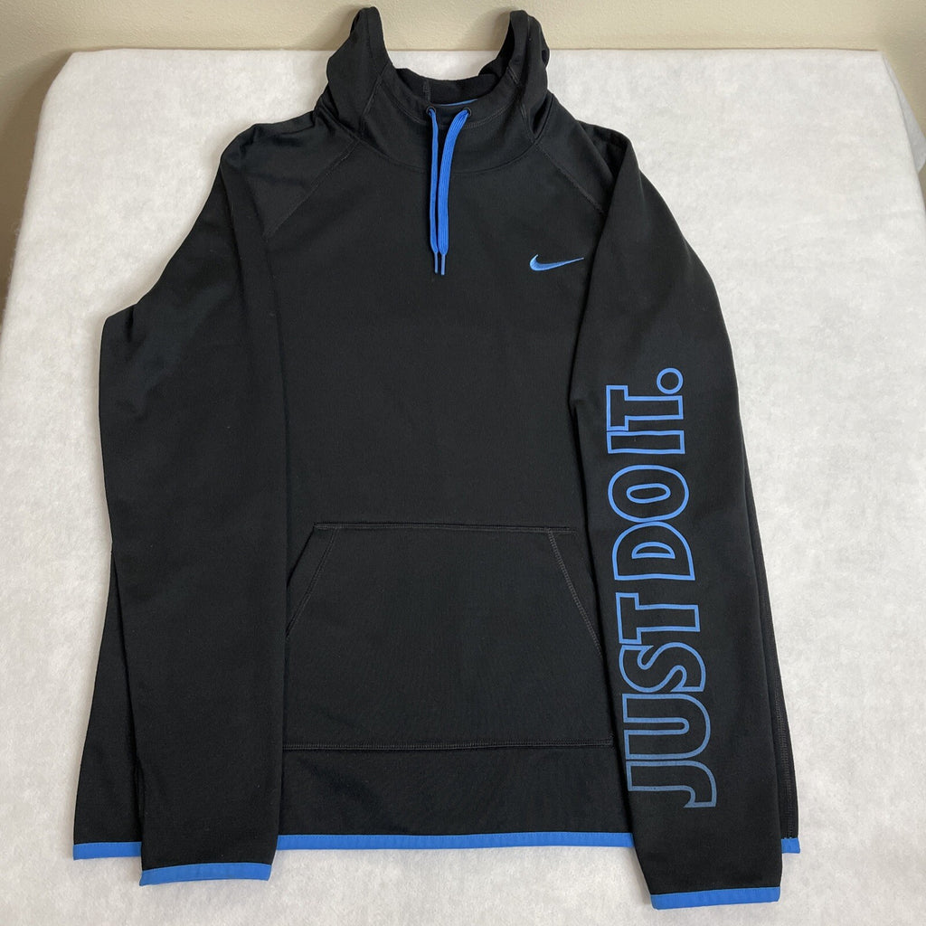 NIKE Women’s Just Do It Black/Blue Hoodie With Embroidered Logo Size Large