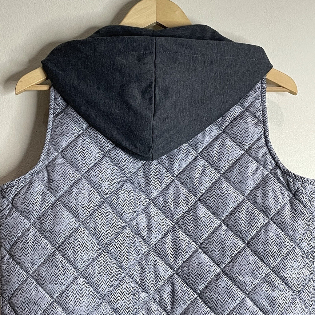Ruff Hewn Women's Size PL (Petite Large) Quilted Gray Hoodie Vest w/Pockets