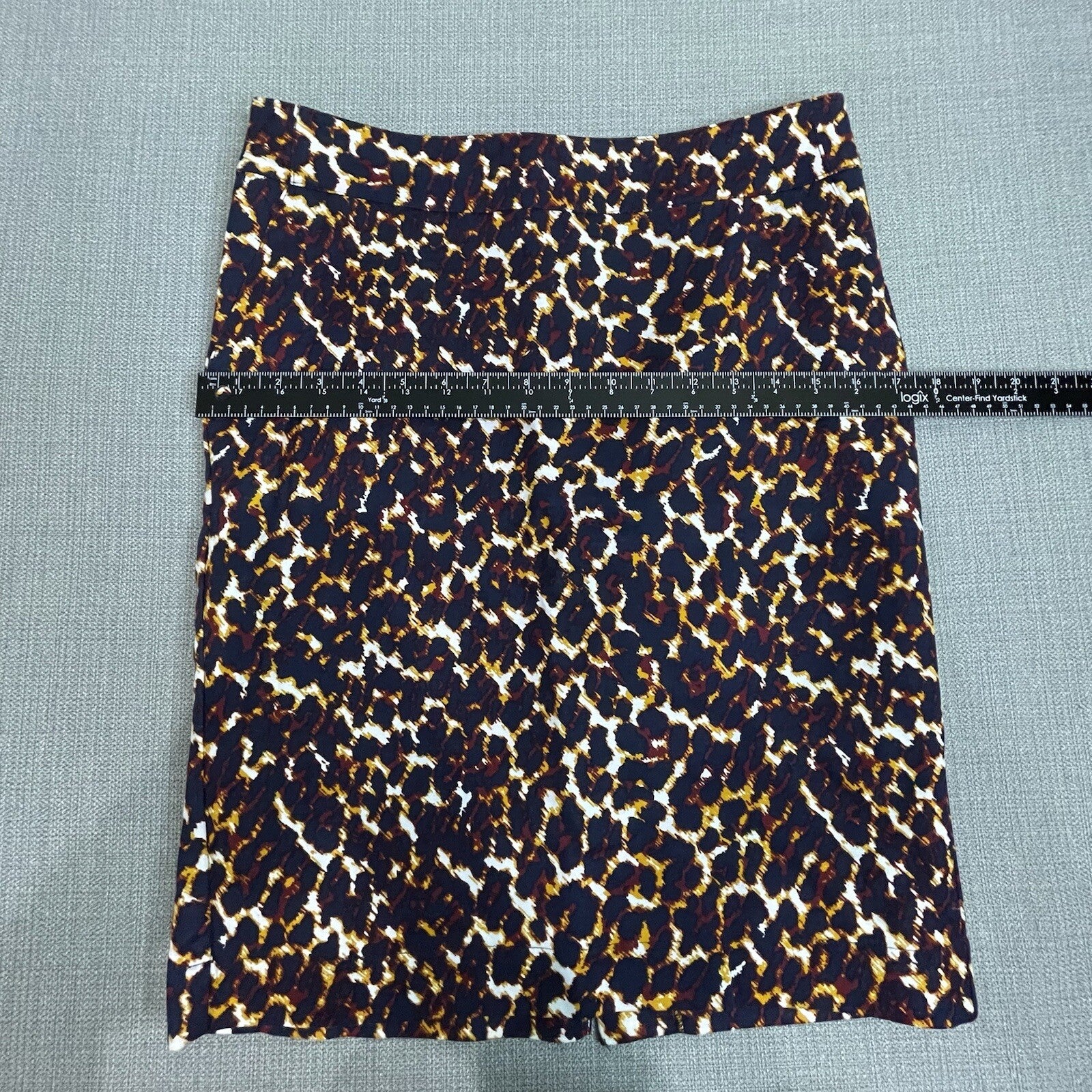 Merona Women Size 4 Navy Gold Animal Print Knee Length Leopard Pencil Skirt