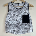 Cuidado Con El Perro Women's Size Large Black & White Scribble Crop Tank Top