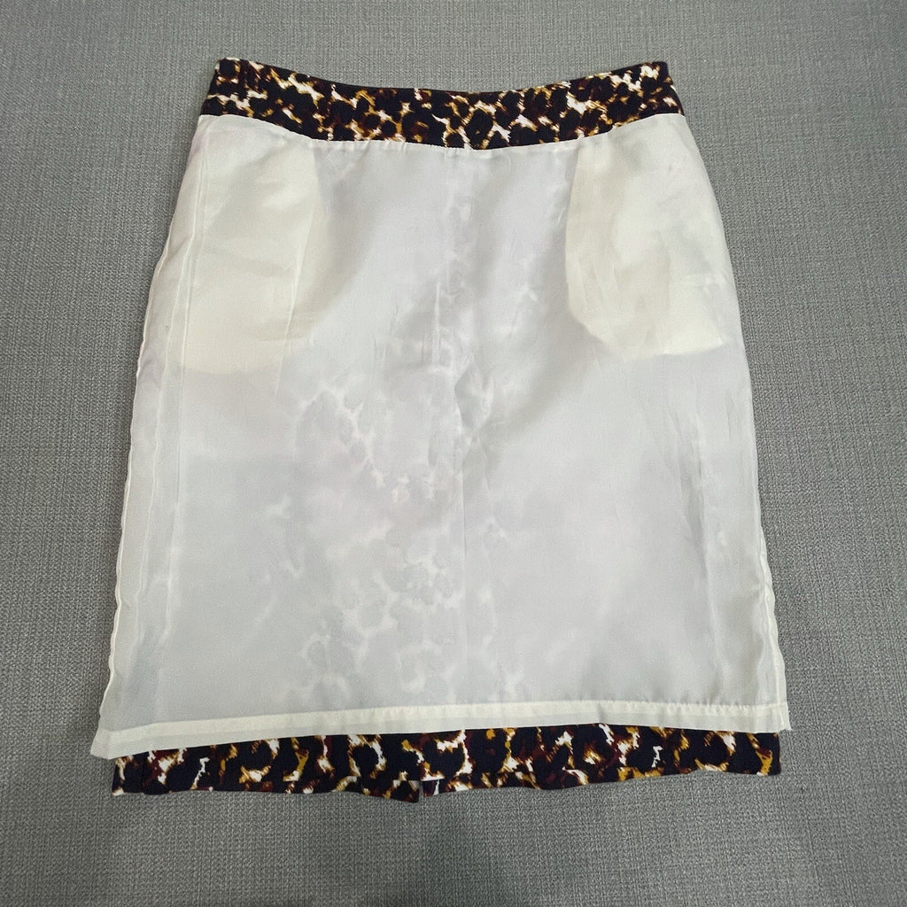 Merona Women Size 4 Navy Gold Animal Print Knee Length Leopard Pencil Skirt