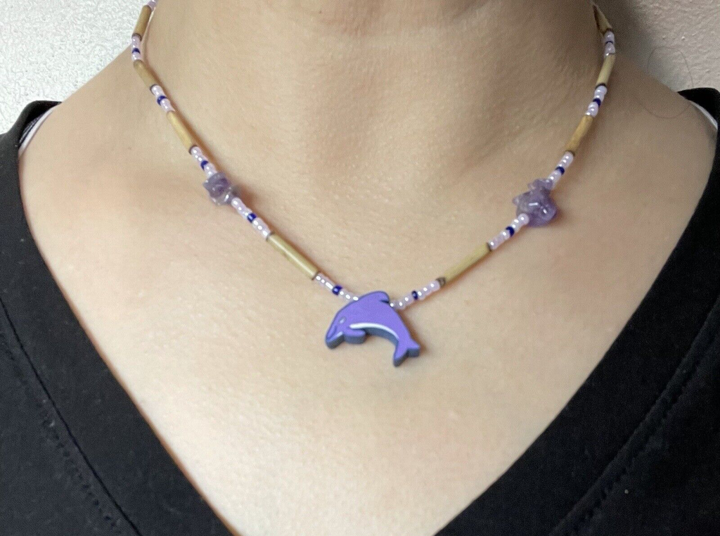 Women's (Girl's) Fashion Jewelry Blue & Purple Dolphin Charm Bead Necklace