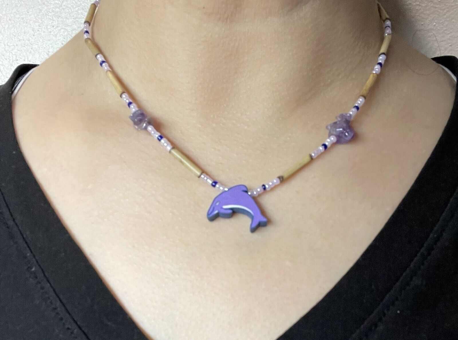 Women's (Girl's) Fashion Jewelry Blue & Purple Dolphin Charm Bead Necklace