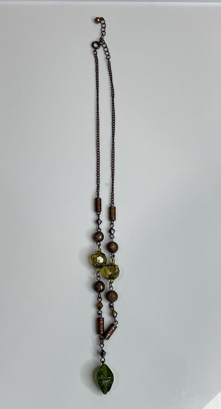Women's Fashion Jewelry Green Bronze Stone Accent Necklace Bronze Chain