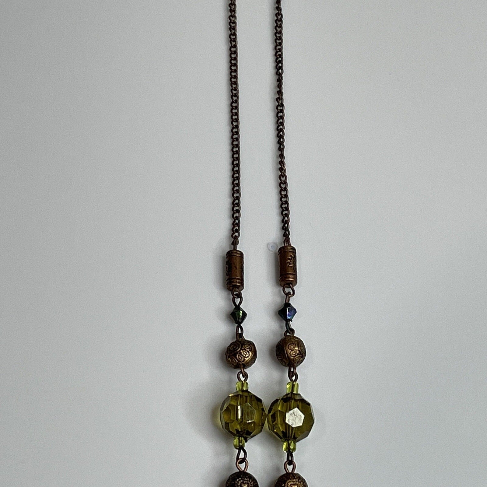 Women's Fashion Jewelry Green Bronze Stone Accent Necklace Bronze Chain
